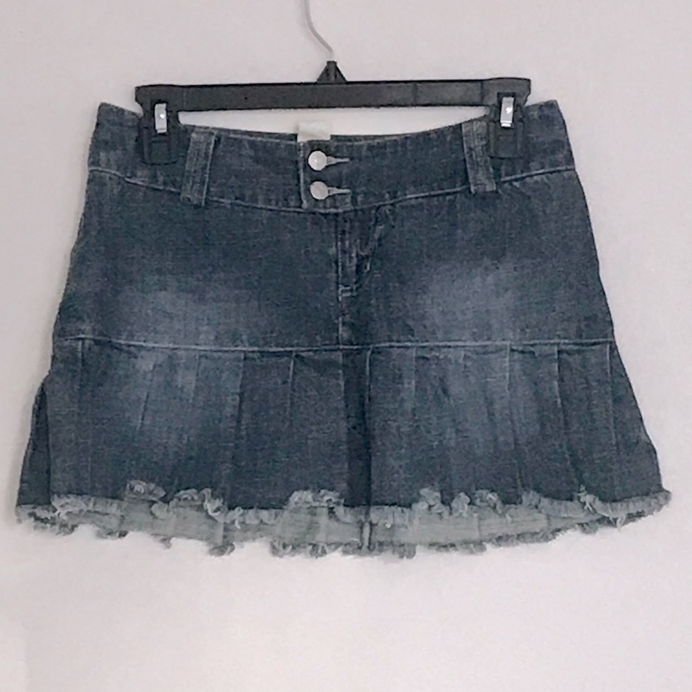 Denim Mini Skirt with Frayed Hem